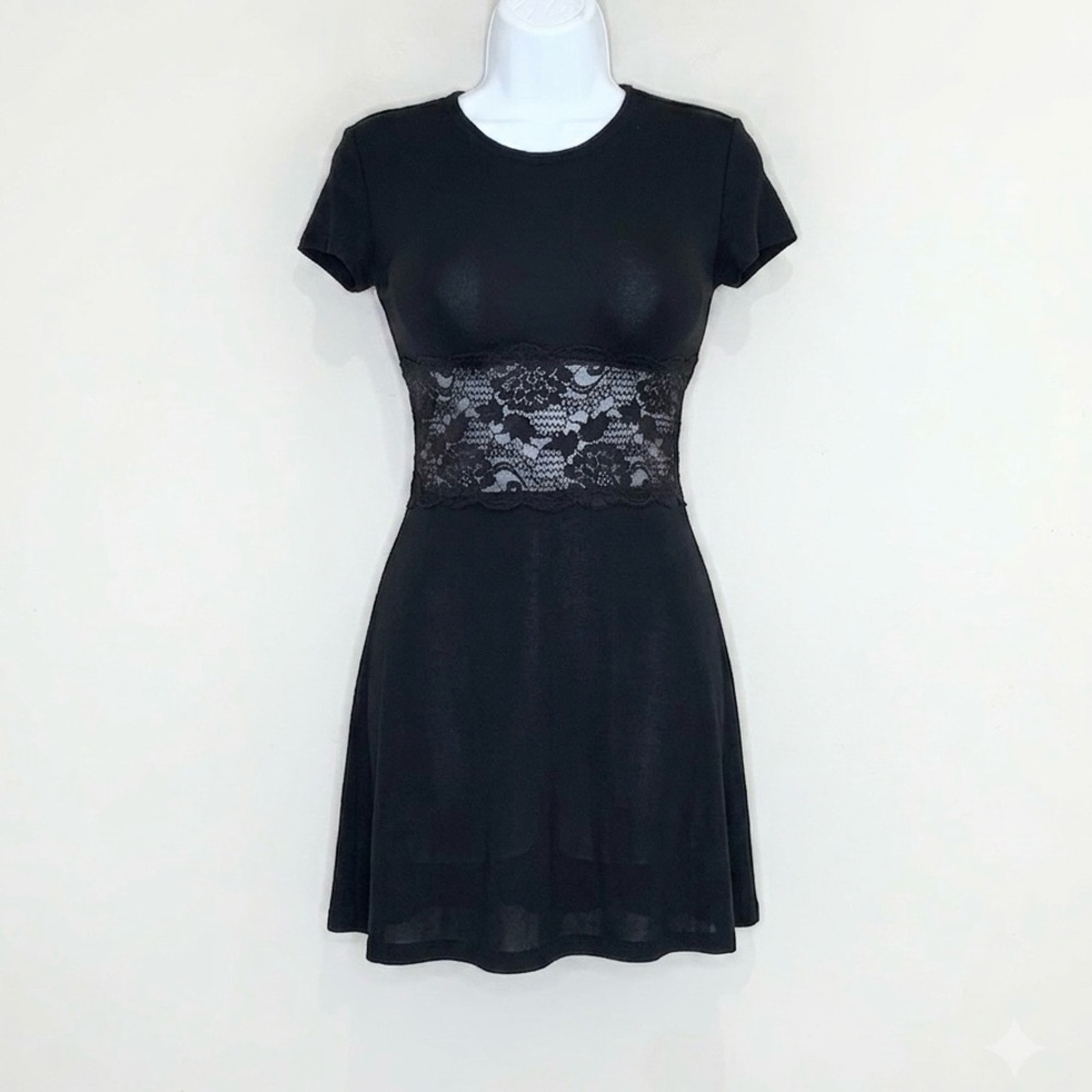 Versace Versus Vintage 90s Mini Dress (Sz IT 40) Floral Sheer Lace Panel Black